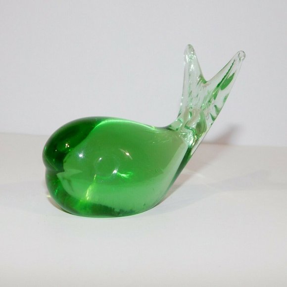 3" Blown Glass Green Whale Paperweight - Picture 3 of 7